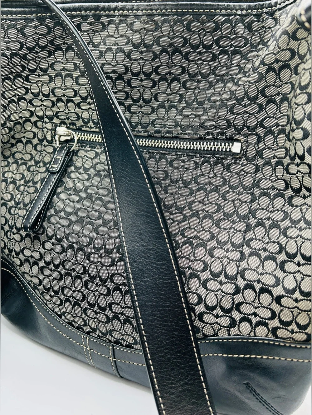 Coach Y2K Black and Gray Signature Jacquard Two Way Bag Crossbody or Shoulder